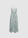 Reiss Blue Pippa Floral Printed Midi Dress