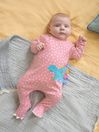 JoJo Maman Bébé Pink Dino Appliqué Zip Cotton Baby Sleepsuit