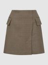 Reiss Black/Camel Ella Wool Dogtooth Mini Skirt