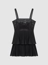 Amur Faux Leather Tiered Black Mini Dress