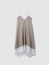 Reiss Ivory/Taupe Stevie Linen Colourblock Cross-Back Midi Dress