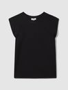 Reiss Black Morgan Cotton Capped Sleeve T-Shirt