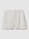 Reiss White Lori Viscose-Linen Front Pleat Suit Shorts