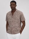 Reiss Taupe Menton Cotton Jersey Embroidered Shirt