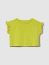 Reiss Lime Saskia Senior Ruffle Sleeve Cropped T-Shirt