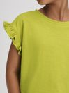 Reiss Lime Saskia Senior Ruffle Sleeve Cropped T-Shirt
