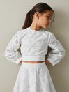 Reiss Ivory Nella Junior Cotton Broderie Lace Bow Back Top