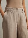 Reiss Mink Neutral Demi Petite Linen Wide Leg Garment Dyed Trousers