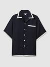 Reiss Navy/Ecru Vita Contrast Trim Cuban Collar Shirt