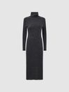 Reiss Charcoal Cady Petite Fitted Knitted Midi Dress
