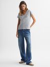 Reiss Grey Marl Lara Cotton Motif V-Neck T-Shirt