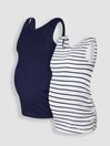 JoJo Maman Bébé Navy Blue & White Navy Blue Stripe 2-Pack Ruched Maternity Vest Tops