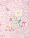 JoJo Maman Bébé Pink Mouse Appliqué Zip Cotton Baby Sleepsuit