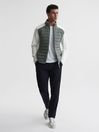 Reiss Sage/White Player Funnel Neck Hybrid Quilted Jacket