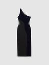 Reiss Black/Navy Cassie One-Shoulder Velvet-Satin Midi Dress