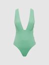 Reiss Seafoam Orla Plunge Swimsuit With Button Detail