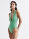 Reiss Seafoam Orla Plunge Swimsuit With Button Detail