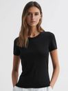 Reiss Black Sandy Fitted Cotton Crew Neck T-Shirt