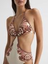 Reiss Tan Natalie Printed Cut-Out Halter Neck Swimsuit