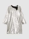Reiss Silver Leon Senior Sequin Bow Dress