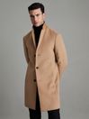 Reiss Camel Gable Wool Blend Single Breasted Epsom Overcoat