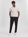Reiss Ice Grey Peters Slim Fit Garment Dyed Embroidered Polo Shirt