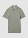 Reiss Dark Sage Peters Slim Fit Garment Dyed Embroidered Polo Shirt