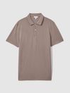 Reiss Dark Taupe Peters Slim Fit Garment Dyed Embroidered Polo Shirt