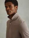 Reiss Dark Taupe Peters Slim Fit Garment Dyed Embroidered Polo Shirt