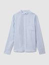 Reiss Light Blue Ocean Linen Grandad Collar Shirt