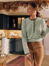 Joules Daphne Green Striped Long Sleeve Top with Frill Neck