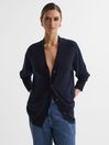 Reiss Navy Carly Wool Blend Button-Through Cardigan