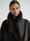 Reiss Brown Dahlia Reversible Longline Leather Shearling Coat