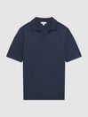 Reiss Eclipse Blue Duchie Merino Wool Open Collar Polo Shirt