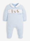 JoJo Maman Bébé Blue 2-Piece Peter Rabbit Smocked Baby Sleepsuit & Hat Set