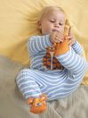 JoJo Maman Bébé Blue Tiger Appliqué Zip Cotton Baby Sleepsuit