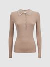Reiss Camel Sienna Ribbed Space Wool Polo Shirt