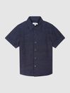 Reiss Navy Holiday Senior Short Sleeve Linen Shirt