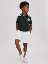 Reiss Dark Green Stark Junior Textured Cotton Half-Zip Polo Shirt
