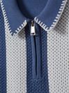 Reiss Airforce Blue/Ecru Paros Knitted Striped Half Zip Polo Shirt