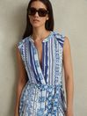 Reiss Blue Florence Tile Print Belted Mini Dress