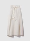 Reiss White Abigail High Rise Linen Midi Skirt