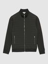 Reiss Forest Green Flintoff Hybrid Quilt and Knit Zip-Through Jacket