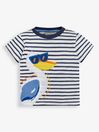JoJo Maman Bébé White Navy Stripe Stripe Pelican Appliqué T-Shirt