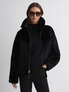 Reiss Black Melody Reversible Leather Shearling Zip-Through Jacket