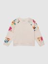 Reiss Pink Brooke Senior Floral Print Cotton Jersey Sweatshirt