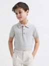 Reiss Grey Melange Wilton Junior Knitted Polo Shirt