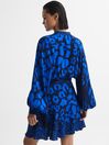 Reiss Blue/Navy Kerri Printed Blouson Sleeve Dress