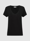 Reiss Black Ashley Cotton Scoop Neck T-Shirt