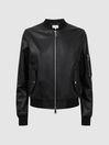 Reiss Black Bradie Leather Zip-Through Bomber Jacket
